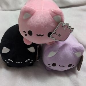 Cute Pink, Black, and Purple Tasty Peach Cat Plush Set